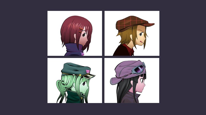 Gorillaz, K-ON!, anime girls, Hirasawa Yui, Akiyama Mio, Kotobuki Tsumugi, Tainaka Ritsu, parody