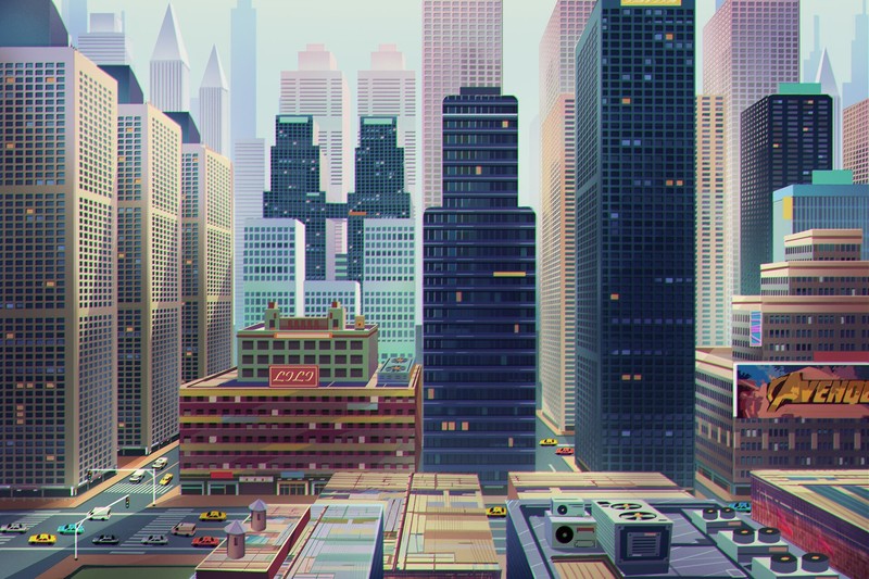 artwork, city, cityscape
