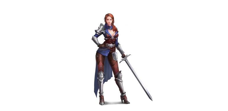 simple background, white background, sword, Armored, fantasy girl, fantasy art