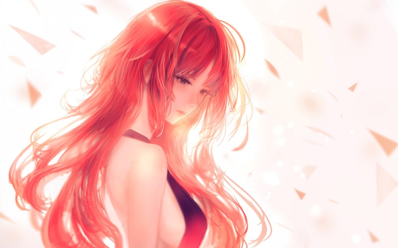 bou nin, long hair, redhead, sideboob, no bra, dress