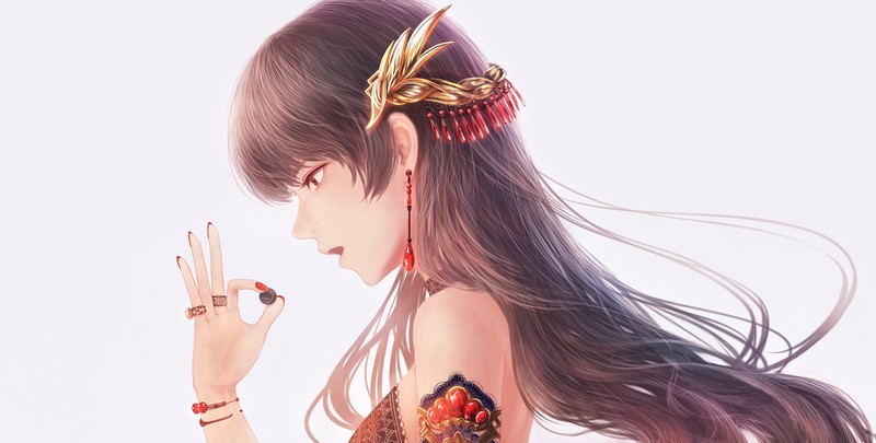 bou nin, brown eyes, brunette, long hair