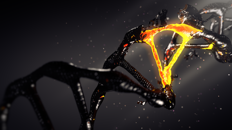 DNA, 3D, digital art, render, orange