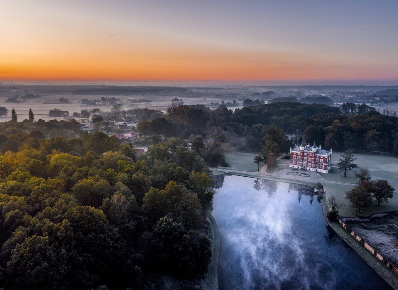 aerial view, Poland, building, landscape, fall