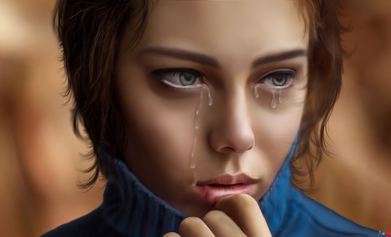 Photoshop, digital art, women, face, tears, crying