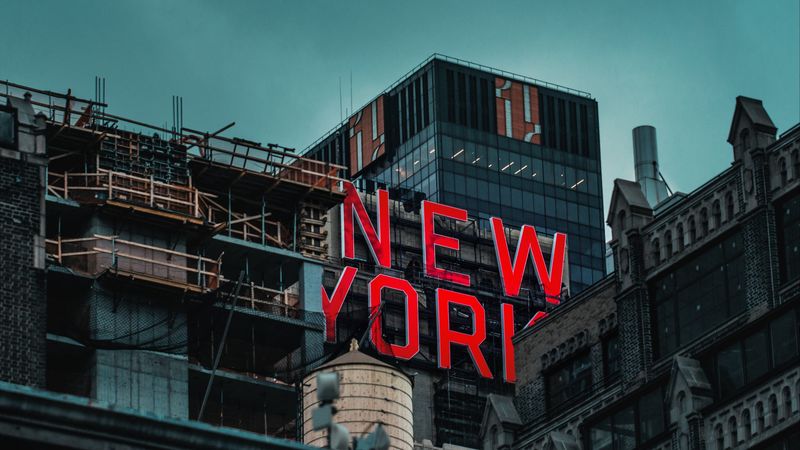 new york, sign, building, inscription, 4k