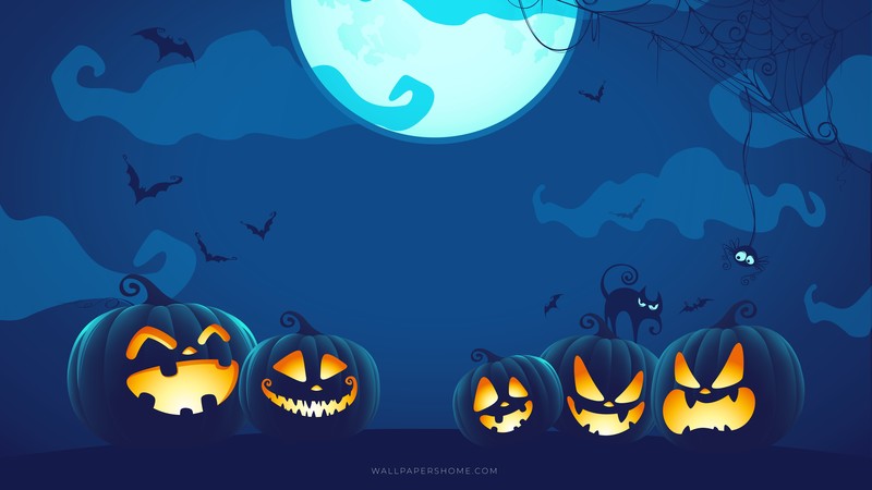 Halloween, spooky, pumpkin, digital art, watermarked, blue