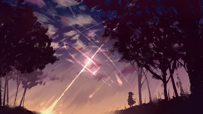 digital art, digital, landscape, fantasy art, forest, meteorite
