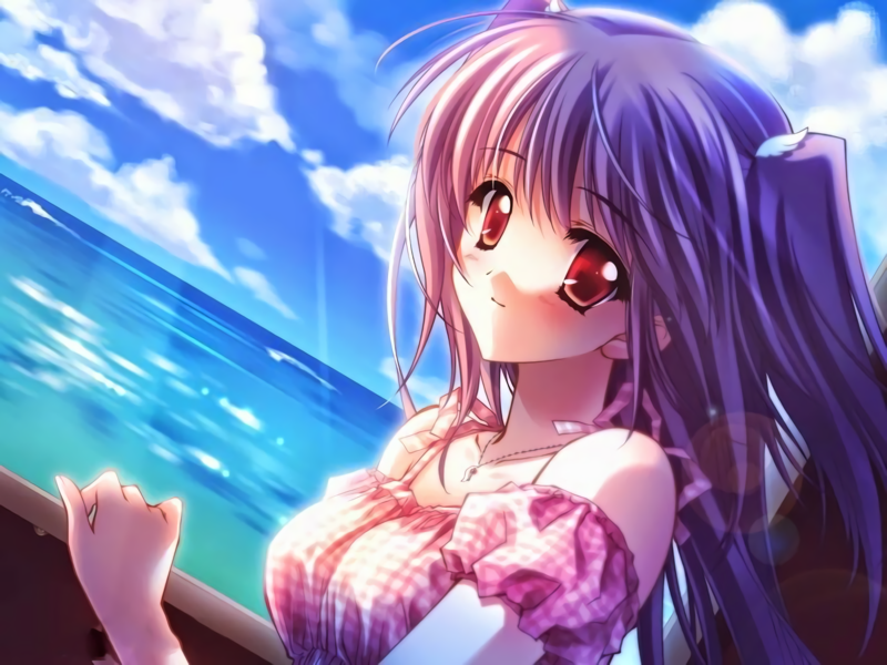anime, anime girls, purple hair, long hair, red eyes