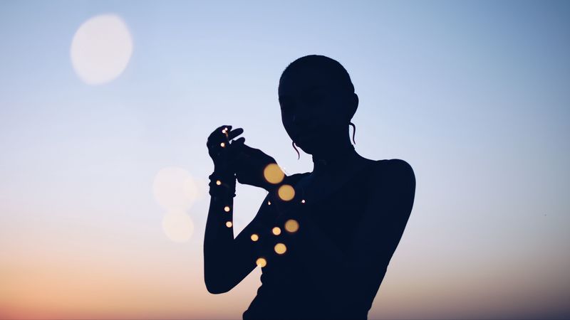 silhouette, night, glare, bokeh, 4k