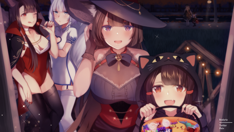 anime, anime girls, digital art, artwork, 2D, portrait, Azur Lane, Akagi (Azur Lane), Kaga (Azur Lane), Amagi (Azur Lane), Akagi-Chan (Azur Lane), Bismarck (Azur Lane), Halloween