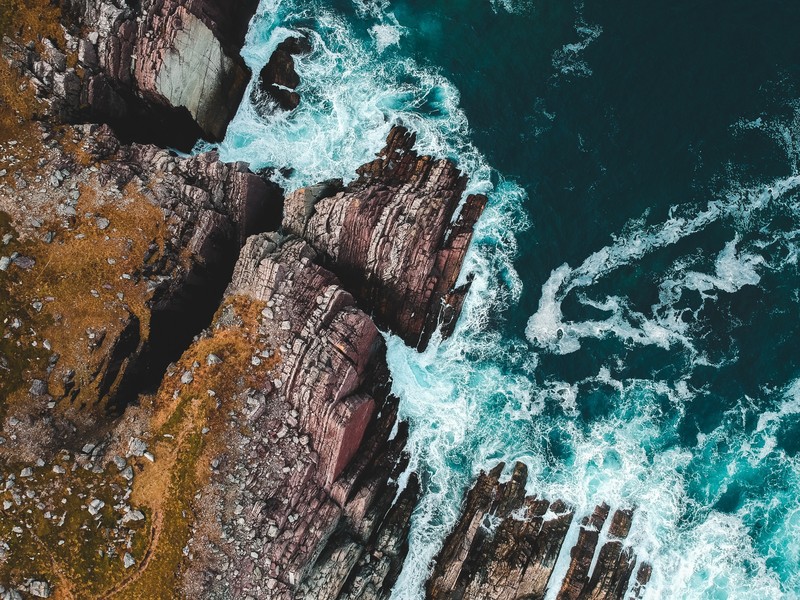 sea, rocks, water, blue, aerial view, landscape