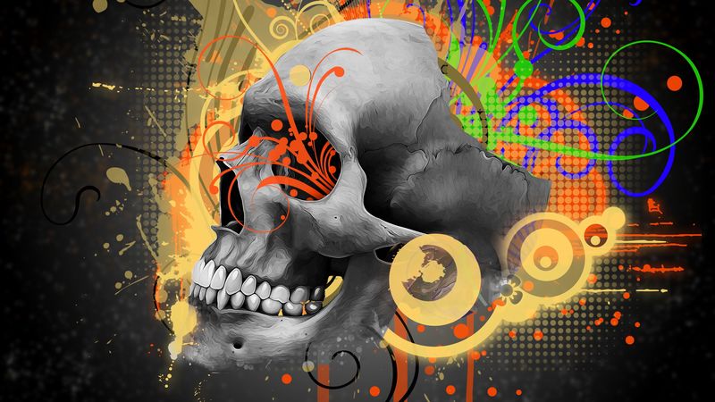 skull, pattern, abstraction, 4k