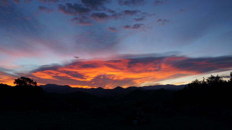 sunset, hills, dark, night, sky, 4k