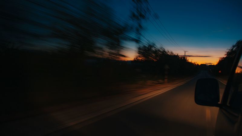 car, sunset, night, movement, speed, 4k