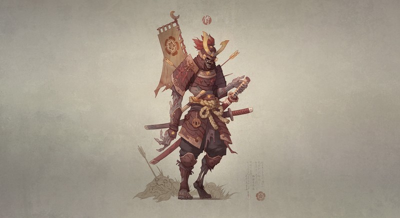 warrior, Asia, fantasy art, simple background, artwork, samurai