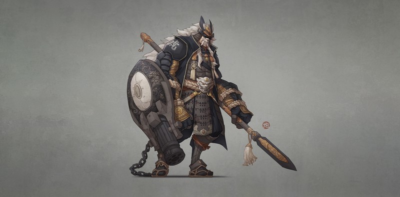 fantasy art, Asia, warrior, simple background, artwork, samurai