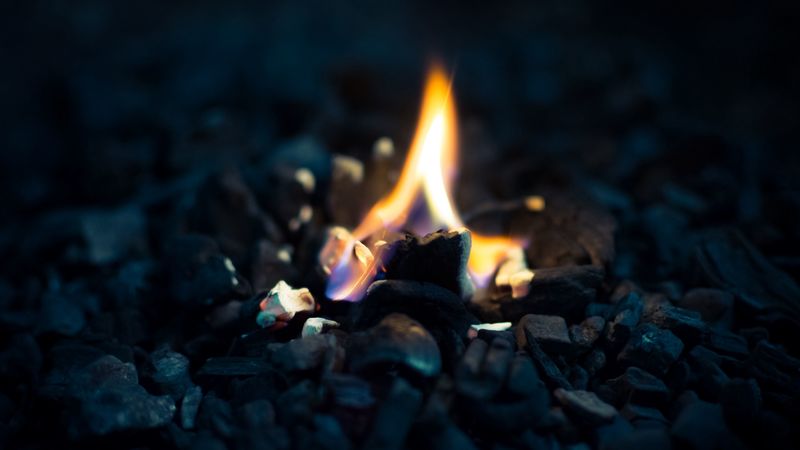 fire, flame, stones, macro, dark, 4k