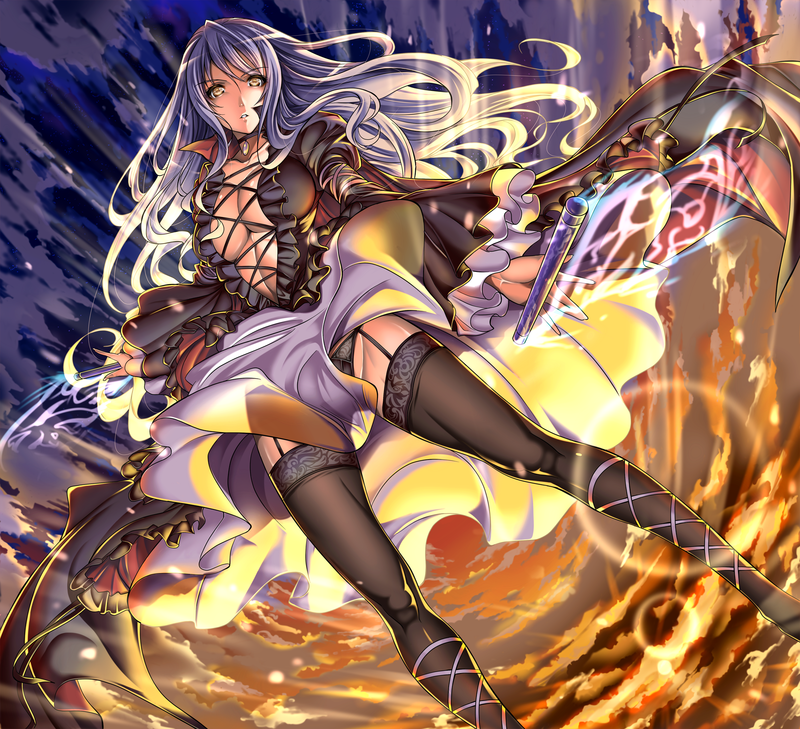 big boobs, cleavage, anime, anime girls, boobs, lingerie, blue hair, yellow eyes, fantasy girl