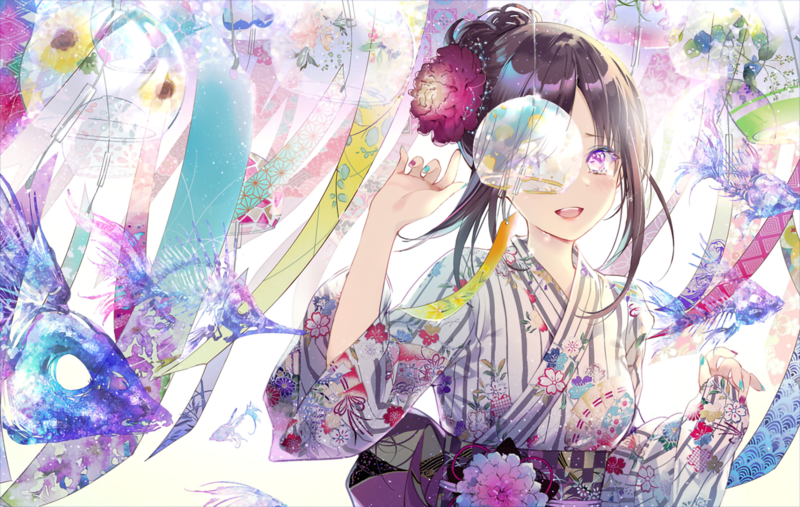 anime, anime girls, Japanese kimono, kimono