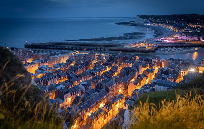 France, Normandie, town, night, lights