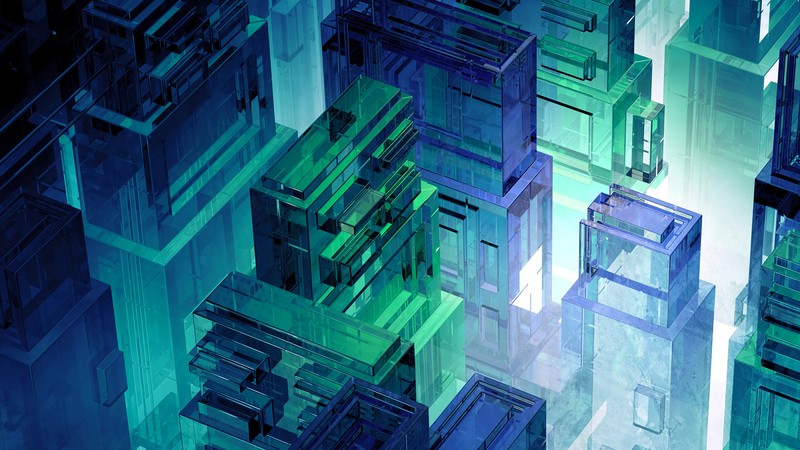 3D, digital art, abstract, blue, cyan