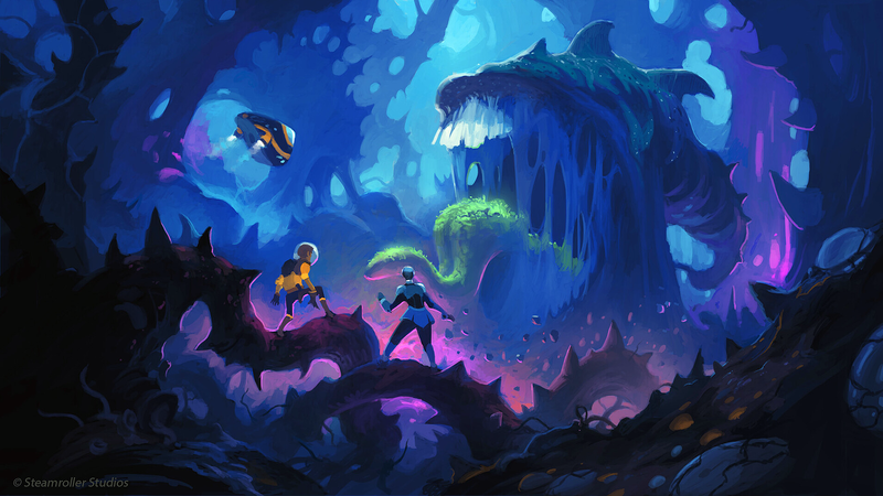 Andreas Rocha, artwork, digital art, science fiction, creature, brambles, spaceship, standing, fantasy art, astronaut