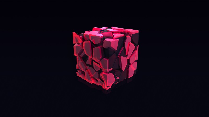 3D, cube, pink background, red, Justin Maller