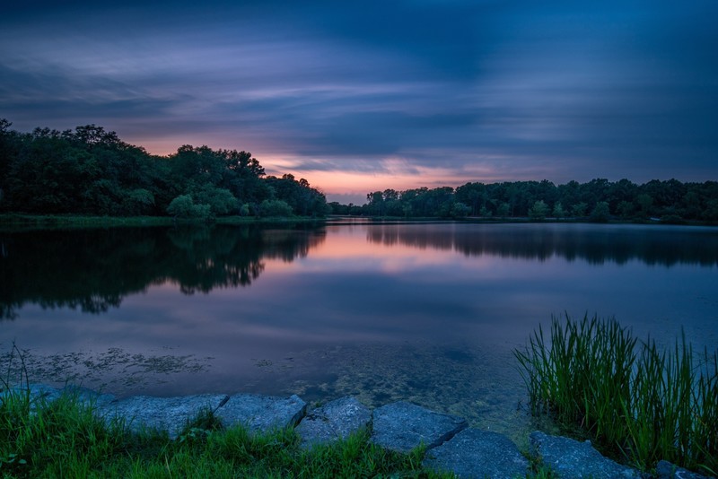 sunset, water, lake, outdoors, nature