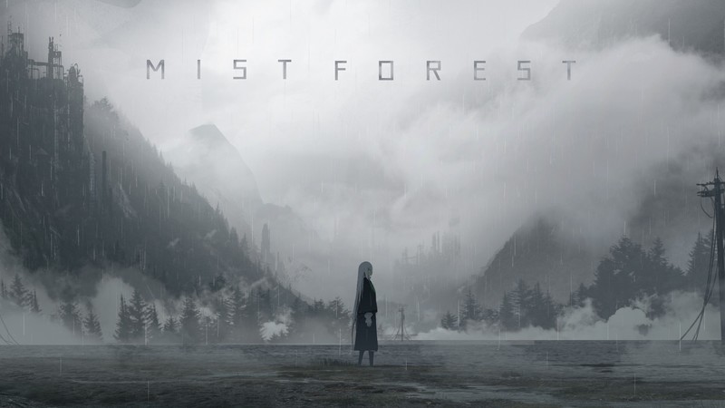 anime, anime girls, women, winter, snow, mist, mountains, rain, forest, lake, spruce, trees