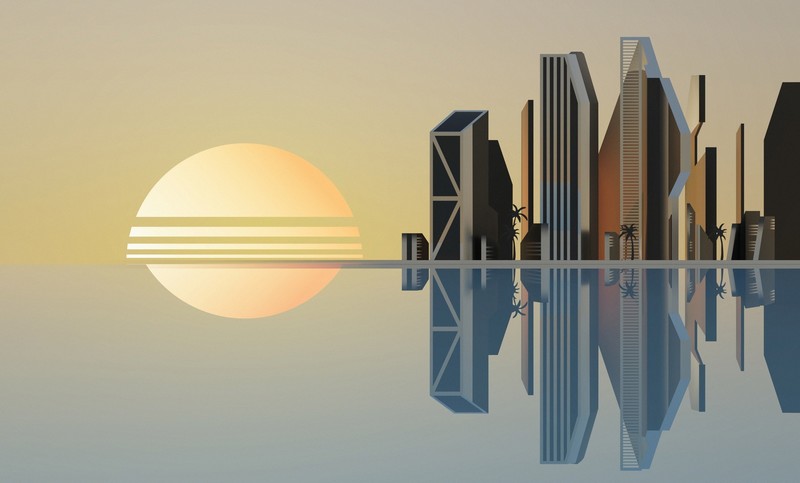 digital art, city, cityscape, Retrowave, synthwave