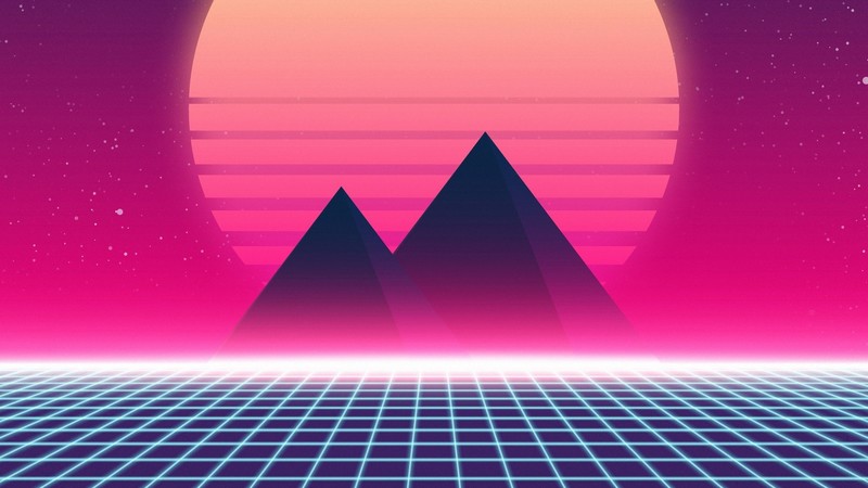 pyramid, digital art, Retrowave, synthwave, neon