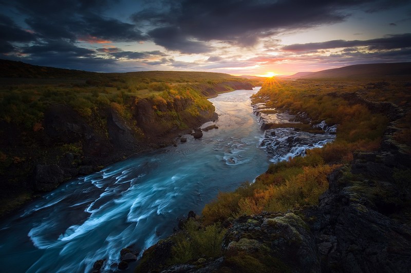 dark, river, water, sky, sunlight, landscape, sunset