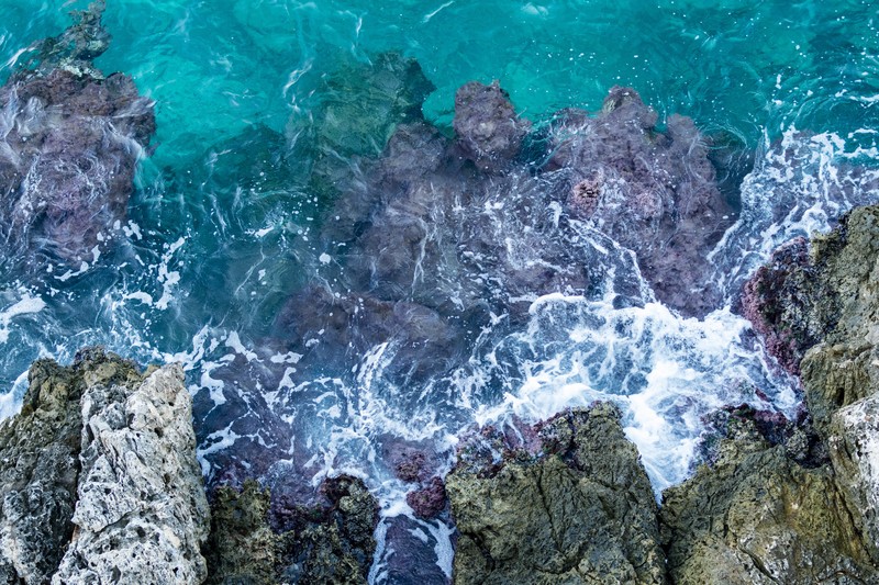 rocks, coast, water, waves