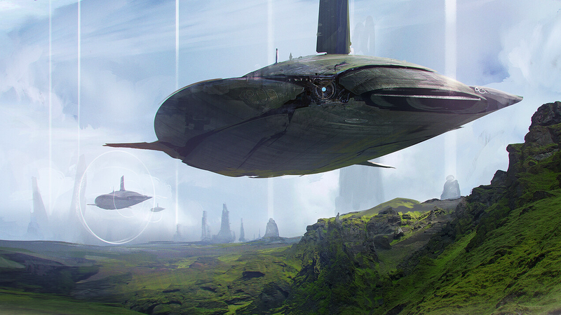 Jonathan Berube, artwork, digital art, fantasy art, landscape, airships, hills, fantasy architecture, flying