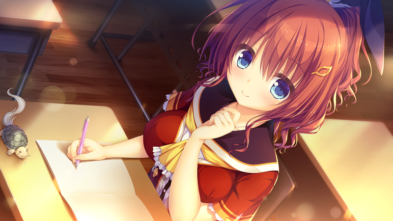 anime girls, redhead, short hair, blue eyes, smiling, school uniform, hair ornament