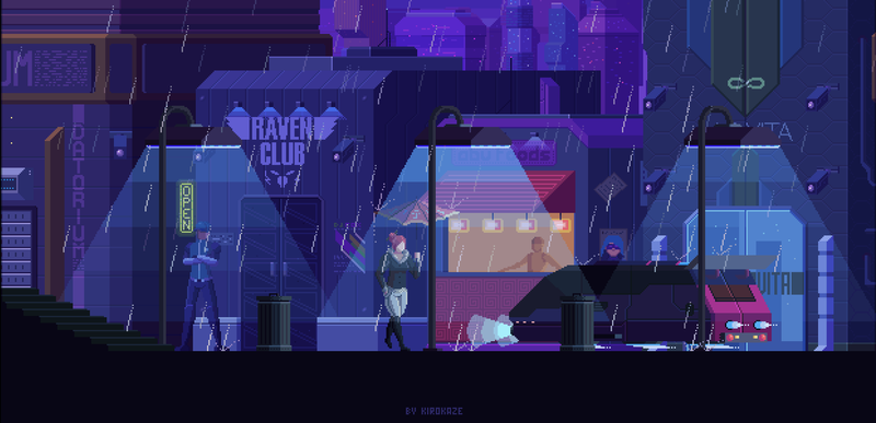cyberpunk, pixel art, dark, night