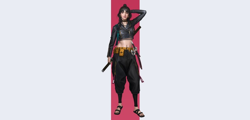 white background, simple background, standing, anime, anime girls, arms up, dark hair, sword, painted nails