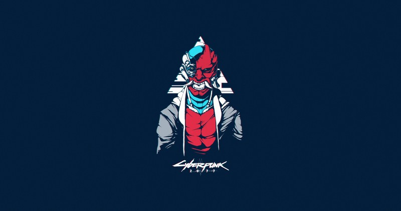 simple background, blue background, artwork, cyborg, cyberpunk, Cyberpunk 2077