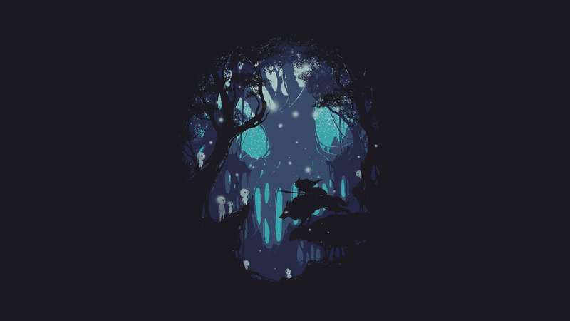 wolf, dark, silhouette, trees, Princess Mononoke, forest