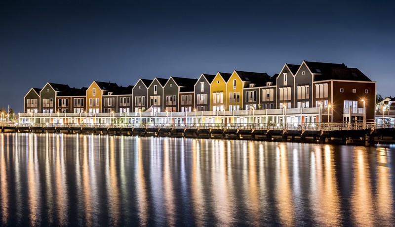 lights, reflection, city, night, house, building