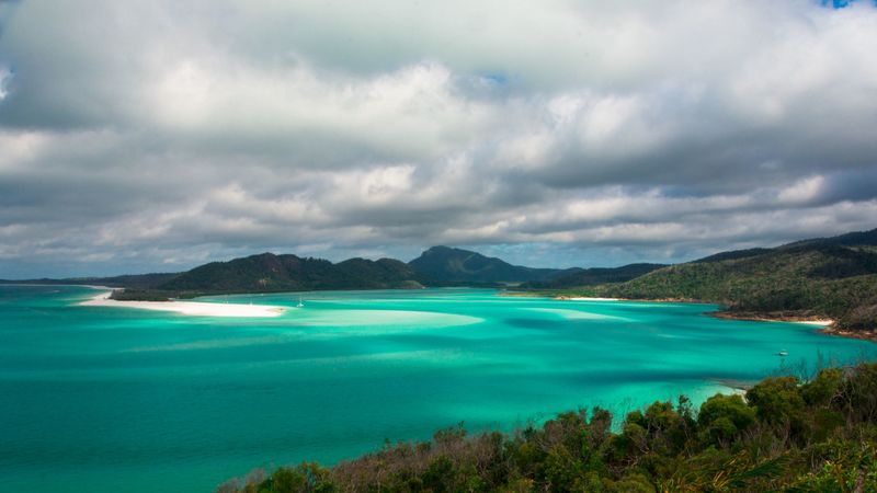 beach, ocean, landscape, coast, trees, sky, 4k