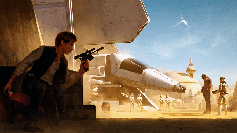 digital art, artwork, Star Wars, Han Solo, Chewbacca, science fiction, spaceship, movie characters, soldier, stormtrooper, Wojtek Fus