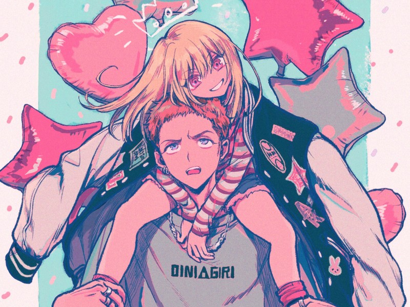 anime, original characters, anime girls, balloon, anime boys, smiling, blonde