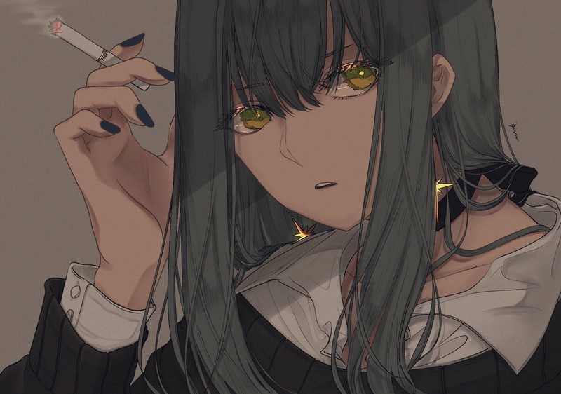 anime, anime girls, original characters, cigarettes, long hair