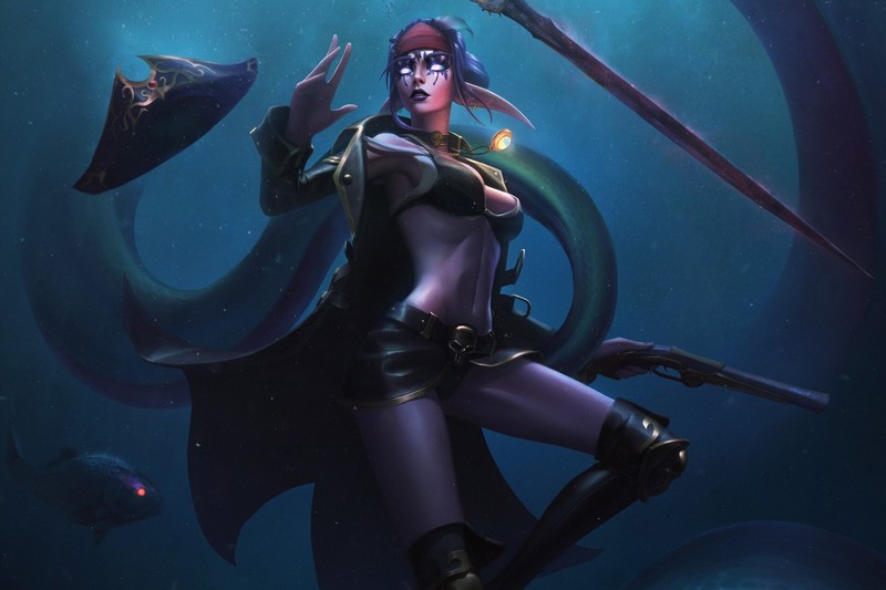 dark, underwater, fantasy art, fantasy girl, World of Warcraft, Night Elves, pirates