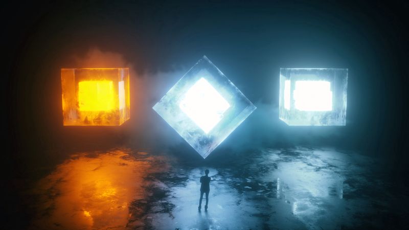 silhouette, rhombus, glow, dark, 4k