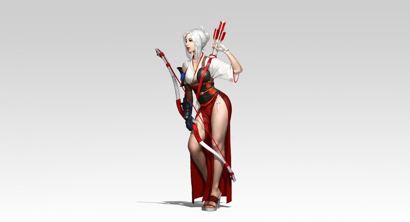 artwork, archer, bow, fantasy art, fantasy girl, simple background