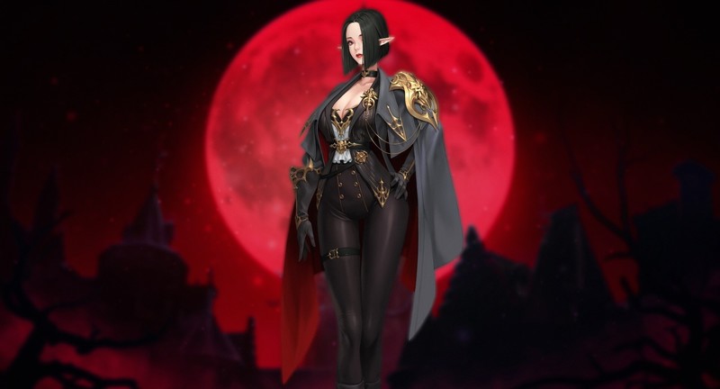 anime girls, fantasy art, fantasy girl, pointy ears, dark hair, red