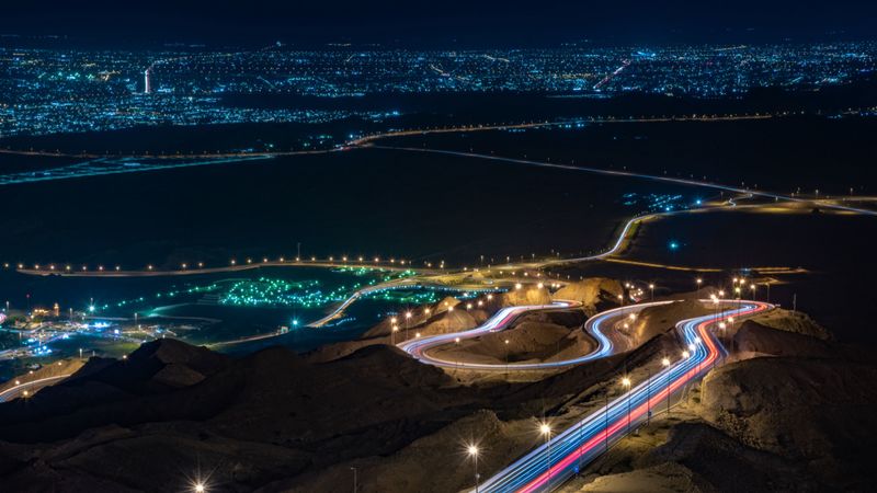 night city, city lights, long exposure, road, abu dhabi, united arab emirates, 4k