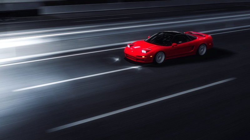 render, digital art, car, vehicle, red cars, Honda NSX, Acura NSX, high angle, supercars, highway, pop-up headlights